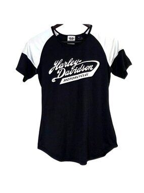 Harley-Davidson Womens M Black & White T-Shirt Genuine Motor Clothes